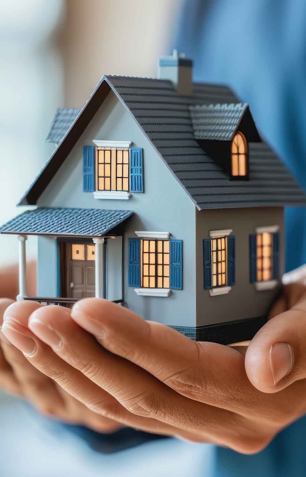 Blue house held in hands